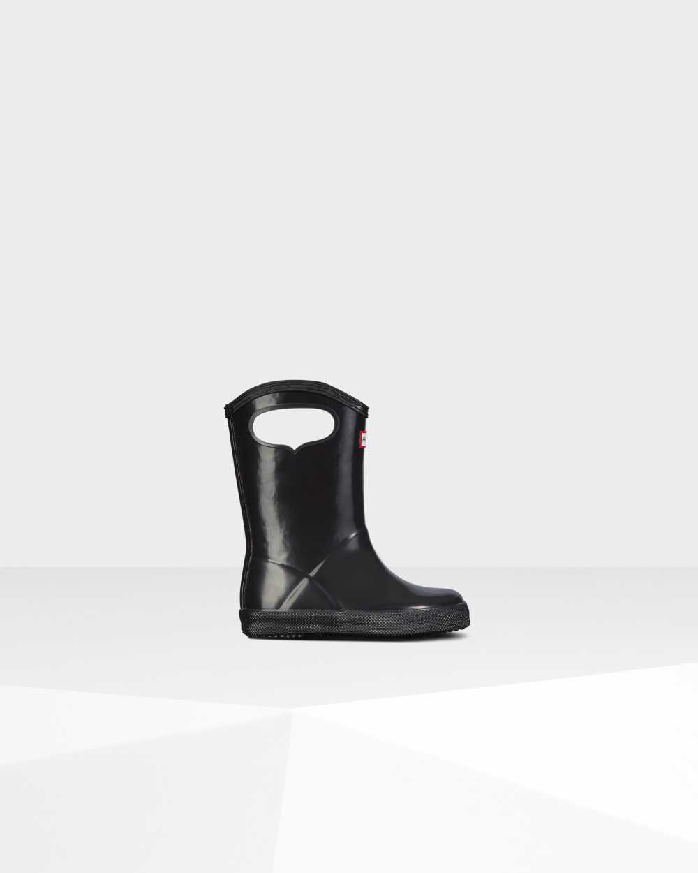 Hunter Original First Classic Grab Handle Gloss Kids Rain Boots NZ-74339D Black